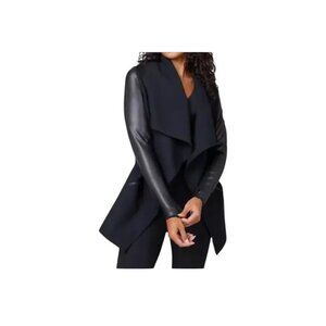 SPANX Faux Leather Convertible Jacket Black Wrap Coat Blazer